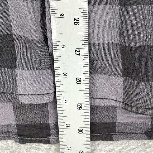 Decree Shirt Mens Large Black Grey Plaid Button Up Roll Tab Sleeve Pockets - Picture 9 of 10